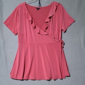 TORRID‎ Pink Short Sleeve Surplice Neckline Wrap Blouse - Size 1 (US size 1X)